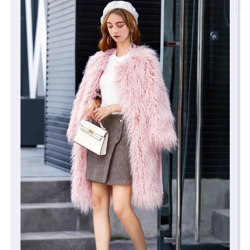 

Women' Fur Women' Winter Jacket Female Coat Ladies Pink Fashion Slim Mongolia Sheep Imitation Casual XK2-98