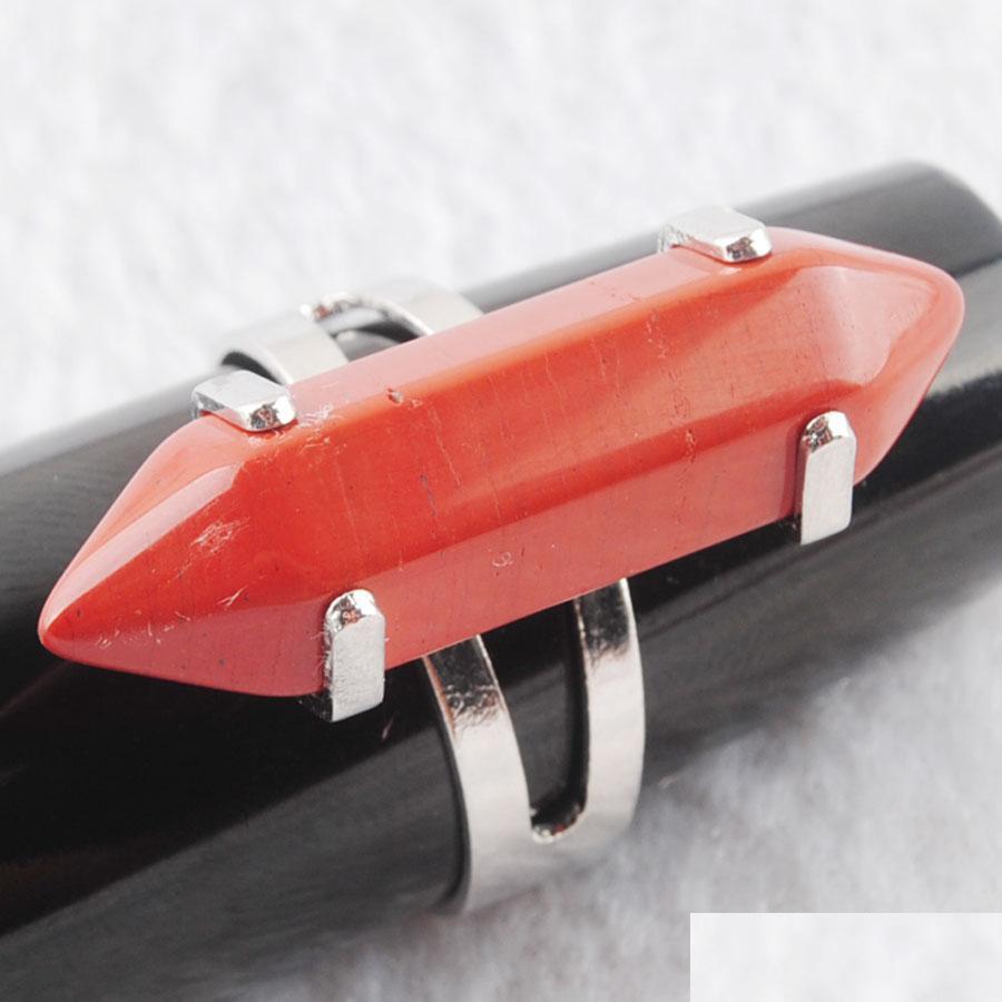 

Solitaire Ring Unique Ring For Women Hexagonal Natural Red River Jasper Stone Beads Rings Sier Color Party Jewelry X3018 Drop Deliver Dheln