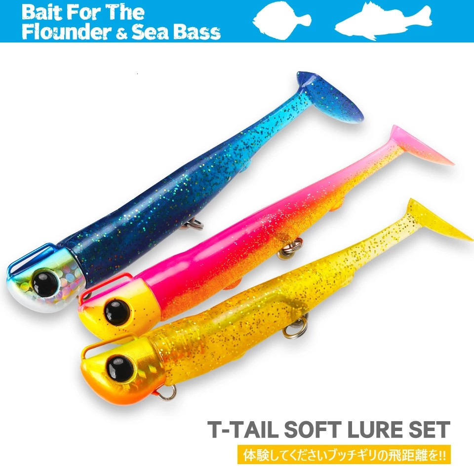 

Baits Lures TSURINOYA 4 Bags Jig Head Long Casting T Tail Soft Set 110mm 35g Body Seabass Flounder Saltwater Sinking Fishing 221111