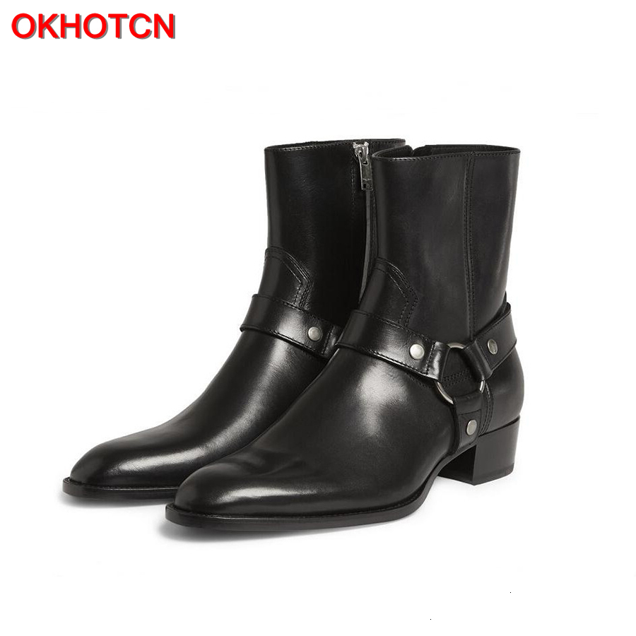 

Boots OKCN Vintage Men Chelsea Genuine Leather Suede Rome Style Man Ankle Zipper Male Casual Buckle Shoes Sapato Botas 221114, Black nubuck chian