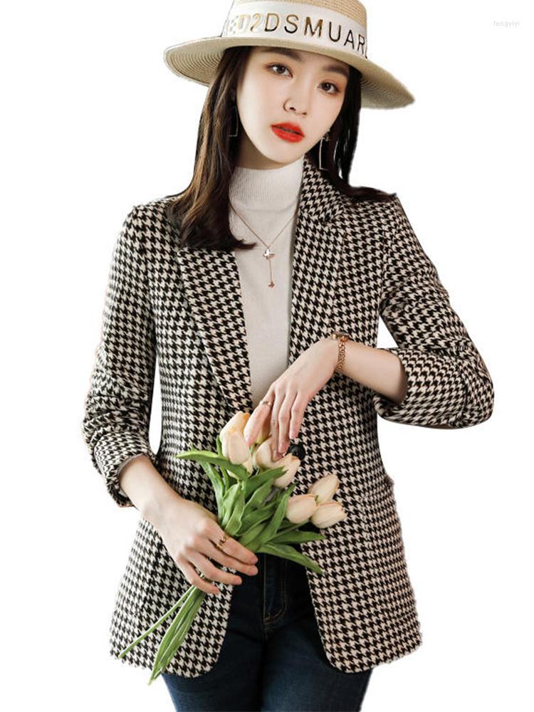 

Women' Suits High-quality Casual Plaid Blazer Long Women' Coats With Pocket For Women Fashion Office Lady Outwear Jacket, Picture shown