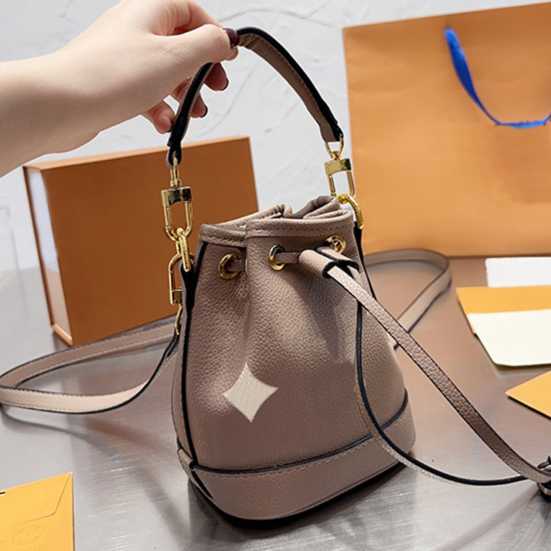 

M46291 Mini Nano Bucket Bag Women Handbags Purse Genuine Leather Removable Strap Handle Fashion Letters Gold Metal Drawstring Shoulder Crossbody Bags