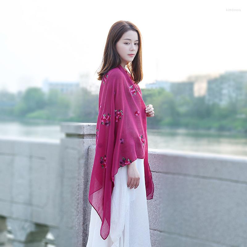 

Scarves Ethnic Style Floral Embroidery Cotton Scarf Women Travel Holiday Sunscreen Shawl Wholesale