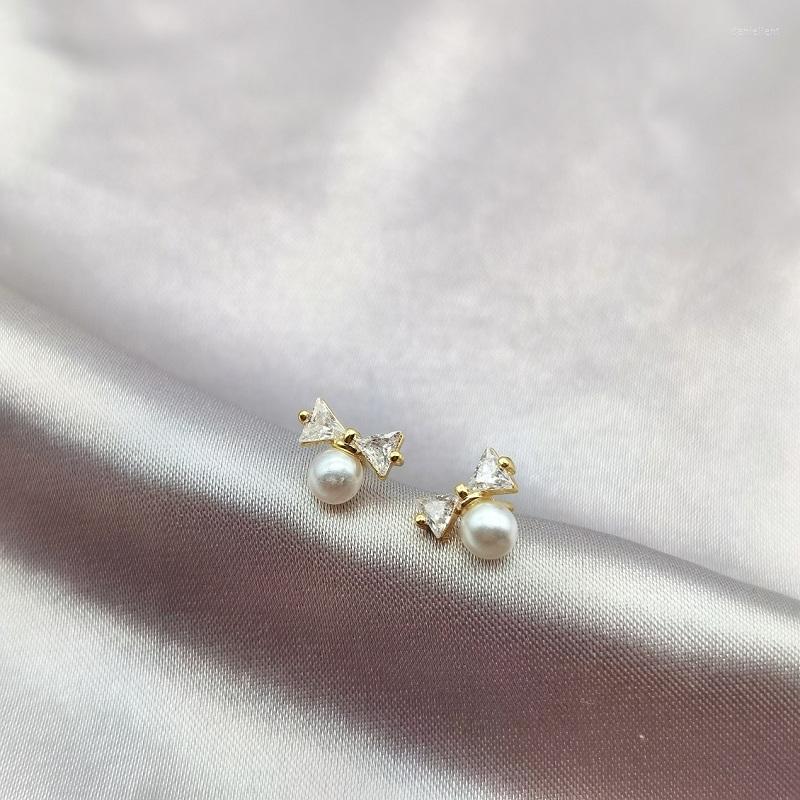 

Stud Earrings Korean Fashion Jewelry Natural Pearl Zircon Plated Gold S925 Silver Needle For Women Wedding Accessories