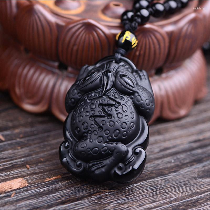 

Pendant Necklaces Natural Obsidian Three Foot Golden Toad Necklace Charm Jewellery Fashion Accessories Hand-Carved Amulet Men Luck Gifts