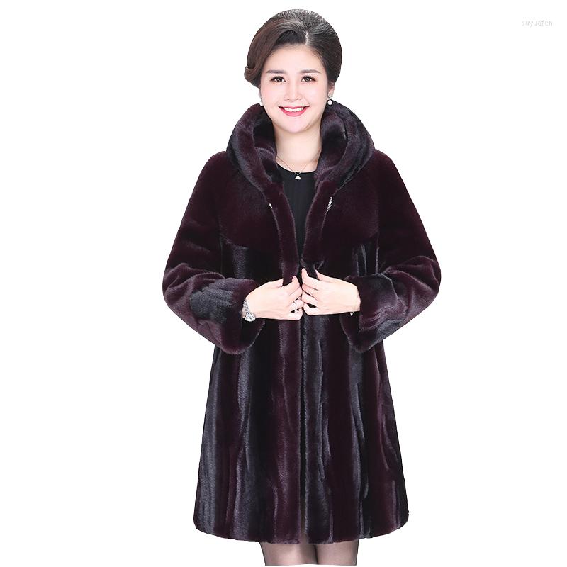 

Women's Fur Winter Jacket Female Hooded Imitation Mink Parka Thick Slim Slimming Medium Length 5XL Noble Mother Outfit Overcome, Black