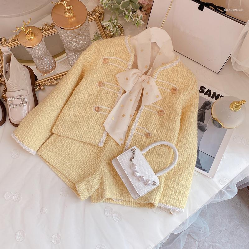 

Clothing Sets Fashion Kids Girls Princess 2pcs Clothes Set Spring Autumn Children Yellow Coat Outwear Shorts Vintage Outfits Suit For, Shirt