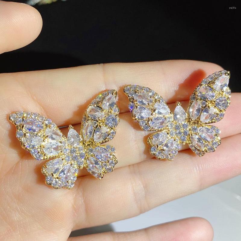 

Stud Earrings Elegant Butterfly Cubic Zirconia Big Crystal Bridal Dangle Drop Earring For Wedding Jewelry 925 Sterling Sliver
