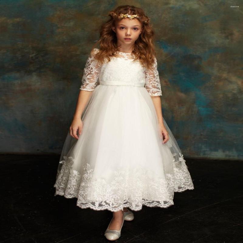 

Girl Dresses Lace Tulle Flower Girls Bridesmaid Dress Black Bow Princess Pageant Party Gown First Communion Vestido, Blue