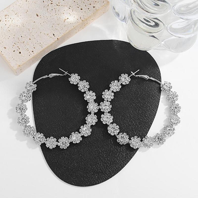 

Hoop Earrings AENSOA Big Round Flowers Crystal For Women Bijoux Rhinestone Large Geometric Statement Jewelry Gifts