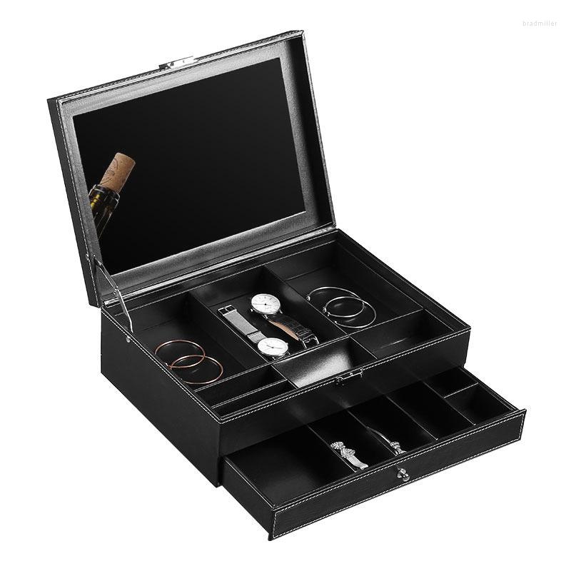

Watch Boxes Double Layer Black Color Men Box Jewelry Organizer 200803-15