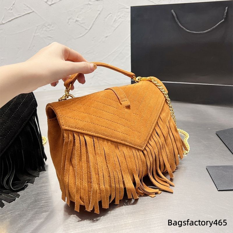 

7A Women Luxury Designer Bag Chain Tassels Handbag Frosted Leather Messenger Bags Crossbody Lady Retro Totes Designers Handbags Quilt Wallet Fashion Purse, Black