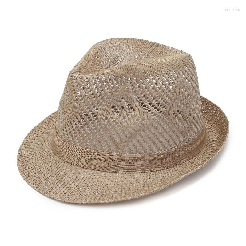 

Berets Hollow Out Breathable Shade Solid Color Men Beach Hat Sun Protection Spring Summer Outdoor Jazz Straw Cap, 03