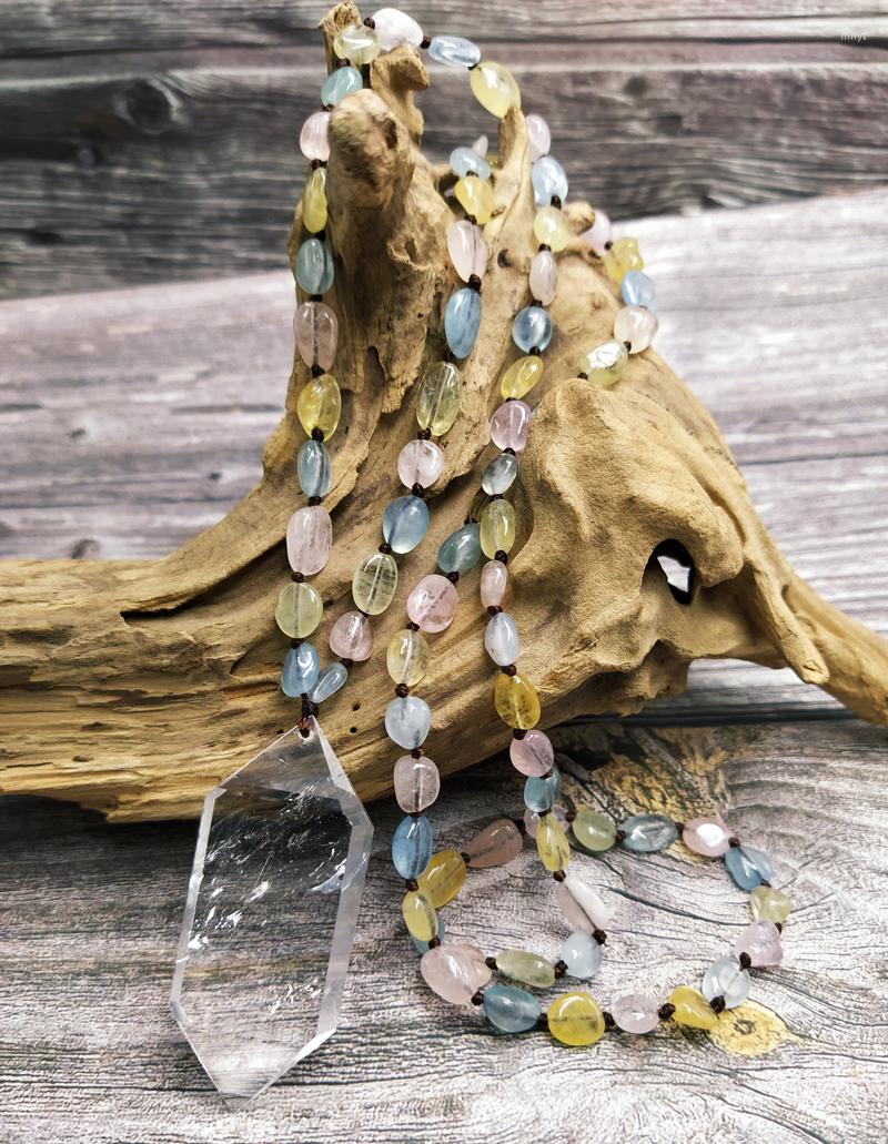 

Pendant Necklaces YA4100 NaturalDouble Quartz Morganites Chips Stone Beads Handmade Necklace