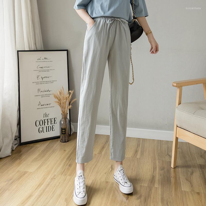 

Women' Pants 2022 Spring Summer Korean Women Casual Trousers Version Thin Cotton Tie Loose Hight Waist Nine Point Good Fabric, Black