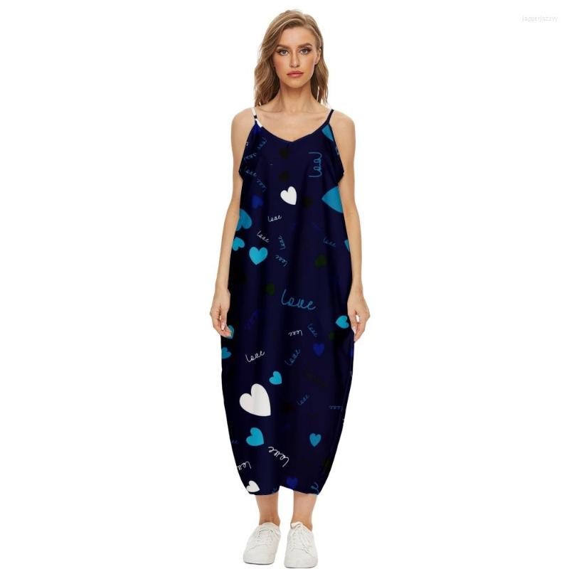 

Casual Dresses Spring Summer Women Love Printed V-Neck Sexy Beach Long Maxi Dress Split Sleeveless Clothing Holiday Vestido, Zy00958a27-a504