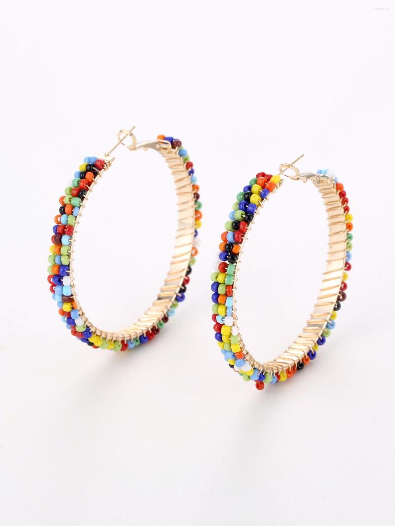 

Hoop Earrings Rice Bead Hand Weaving Beaded Simplicity Twining Circle Retro Bohemia Geometry Alloy Ma'am Tassel