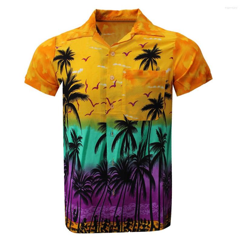 

Men's Casual Shirts Fashion Men's Button Hawaii Print Beach Short Sleeve Quick Blouse, Blue