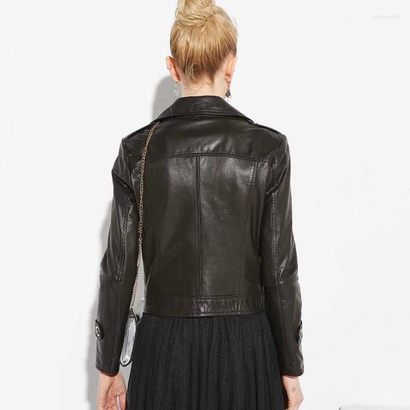 

Women' Leather Motorcycle Fashion Genuine Short Women Jacket Korean Spring Autumn Cuero Genuino Y-2222 Pph487, Black