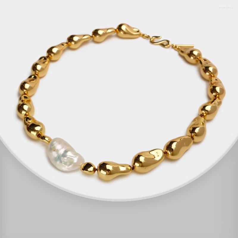 

Choker Amorita Trendy Fashion Natural Pearl Gold Tone Beads Neckalce Gift Fine Jewelry Party Baroque Style