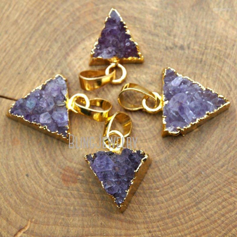 

Pendant Necklaces PM11431 Raw Druzy Amethyst Cluster Triangle With Gold Dipped