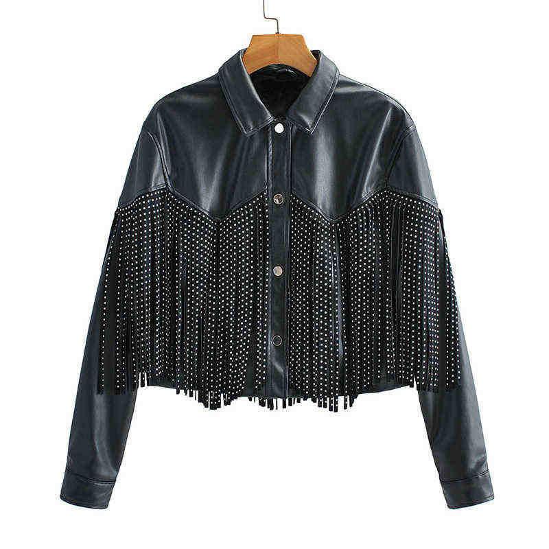 

Ftlzz Autumn Winter Tassel Rivet Faux Leather Short Jackets Women Loose Moto Bike Soft Pu Leather Jacket Single Breasted Outfit J220727, Black