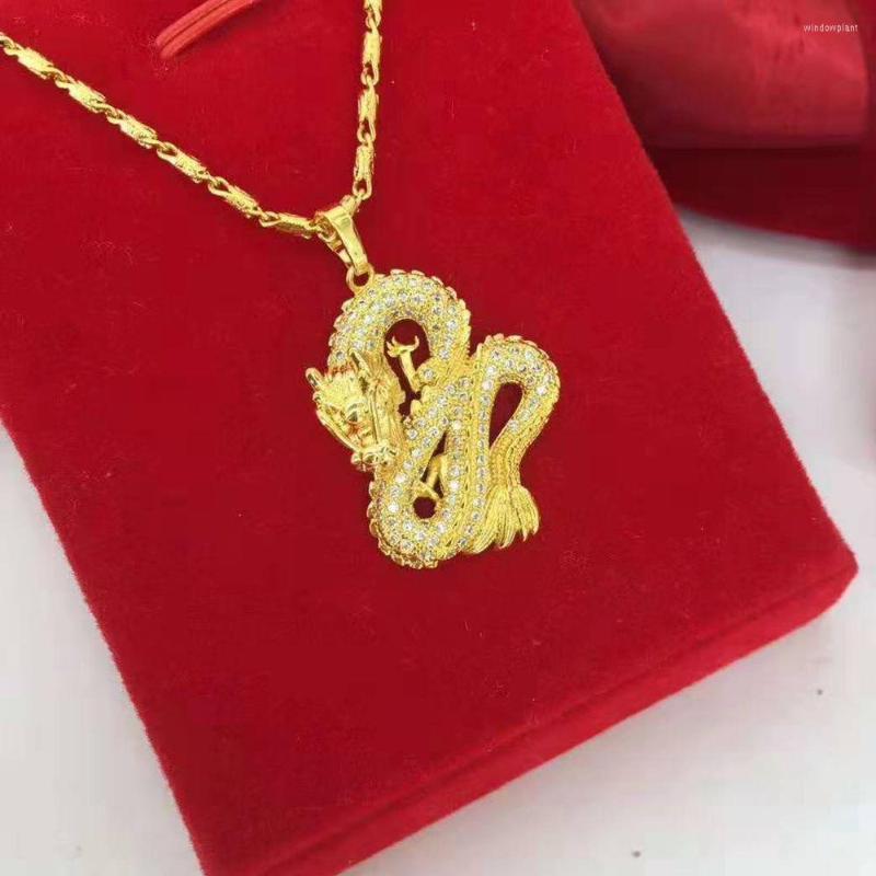 

Pendant Necklaces Micro Paved Zirconia Dragon Shaped Chain Yellow Gold Filled Womens Mens Necklace