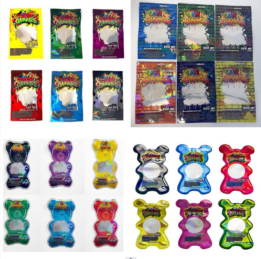 

Custom Edibles Dank Gummies Mylar Bag packaging 500mg Total 710 2021H Package Red Green Blue Purple colors