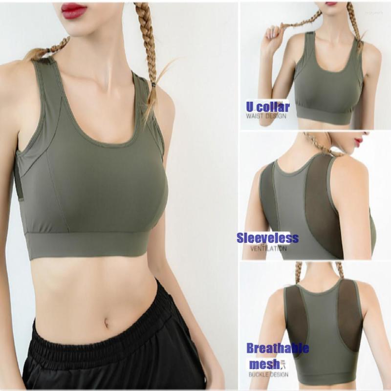 

Yoga Outfit Seamless Fitness Running Bra Sports Women Sexy Mesh Brathable Sport Top Push Up Female Gym Underwears, Blue
