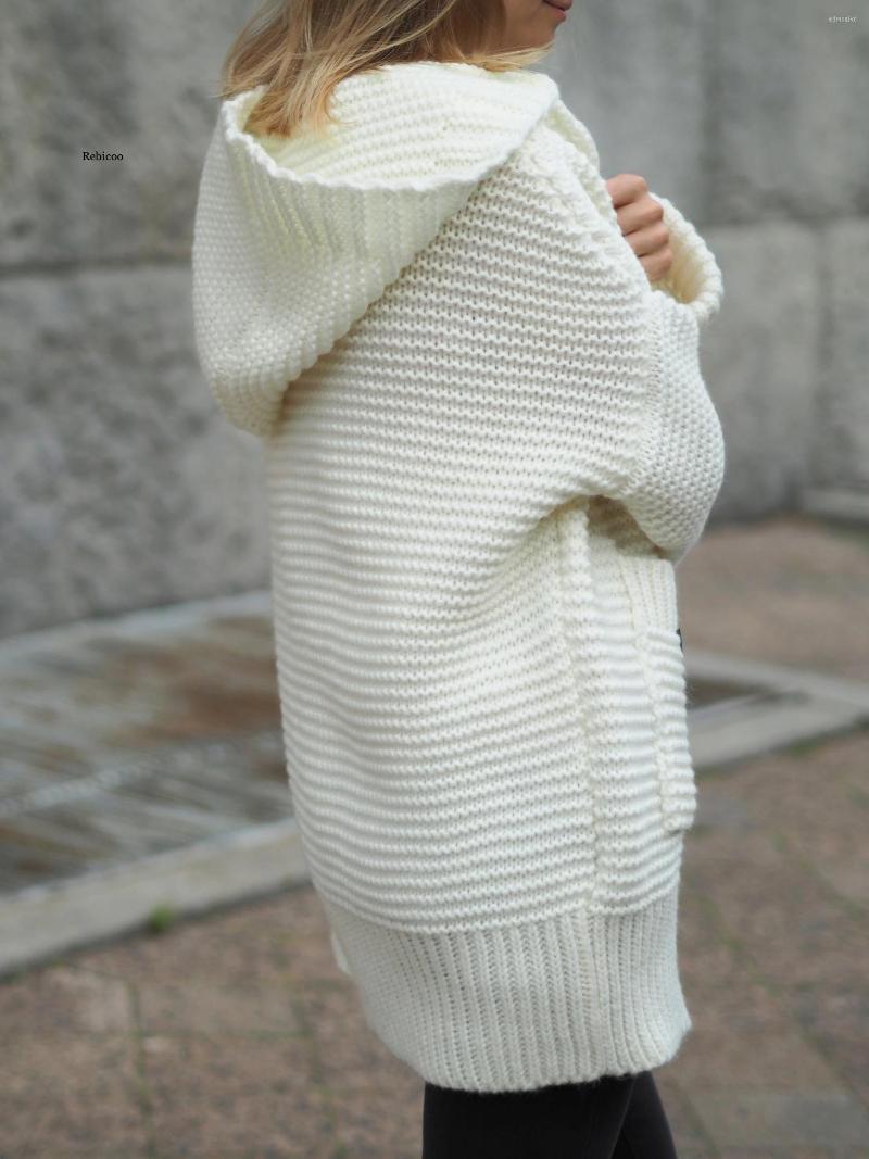 

Women's Knits Autumn Winter Women's Hooded Sweater Cardigans For Women Loose Long Cardigan Knit Jacket Bat Sleeve Coat, Black