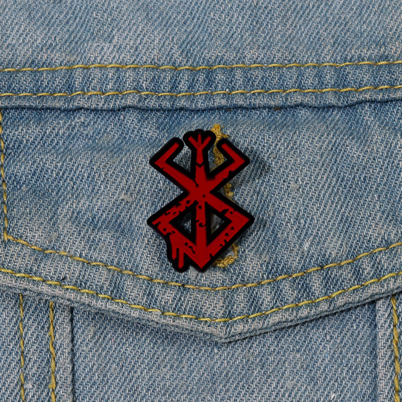 

Berserk Enamel Pins Custom Red Nordic Sign Brooches Lapel Badges Punk Gothic Jewelry Gift for Friends, As picture