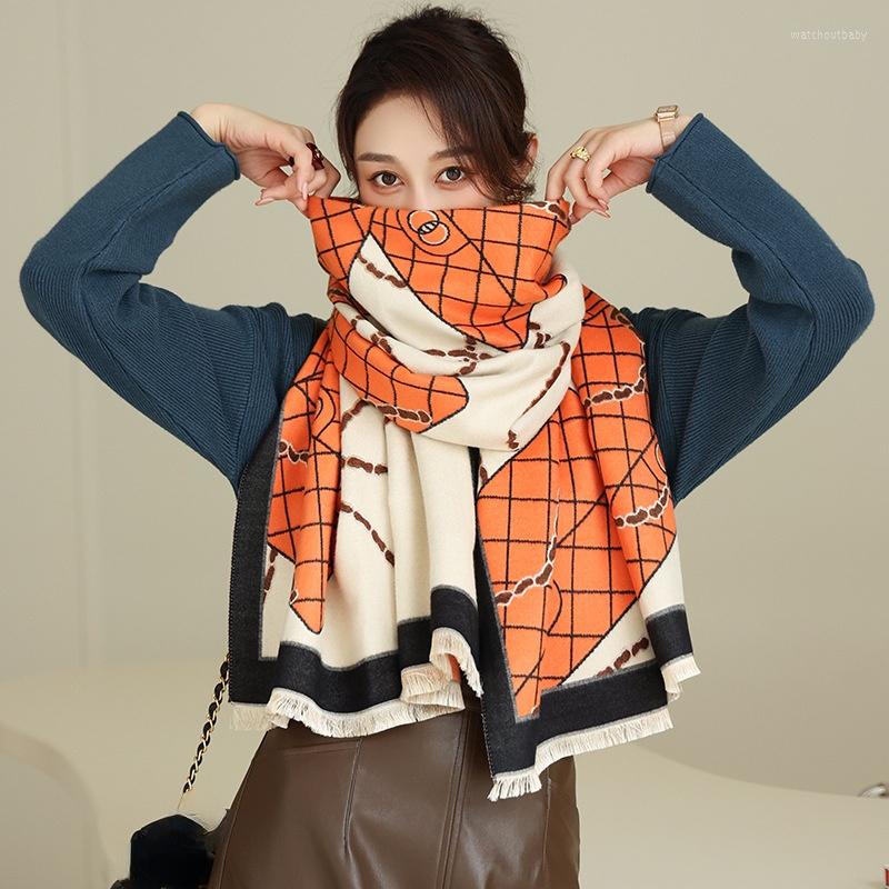 

Scarves 2022 Print Dustproof Autumn 190X65CM Beach Towel Chain Travel Bandanna Winter Fashion Cashmere Sunscreen Shawls