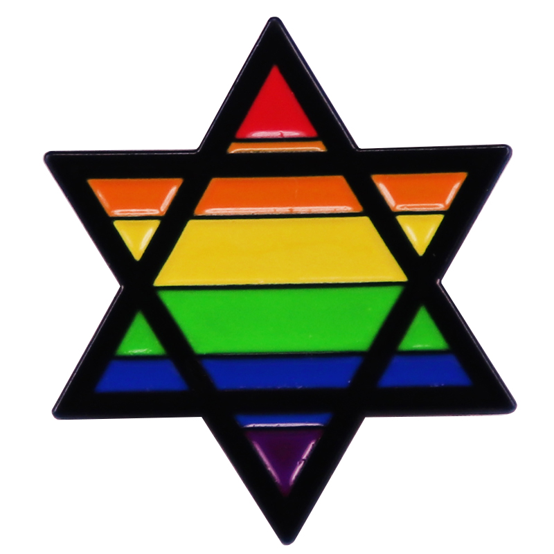 

LGBT Rainbow Star of David Enamel Pin Badge Brooch Gift Backpack Decoration Jewelry, As picture