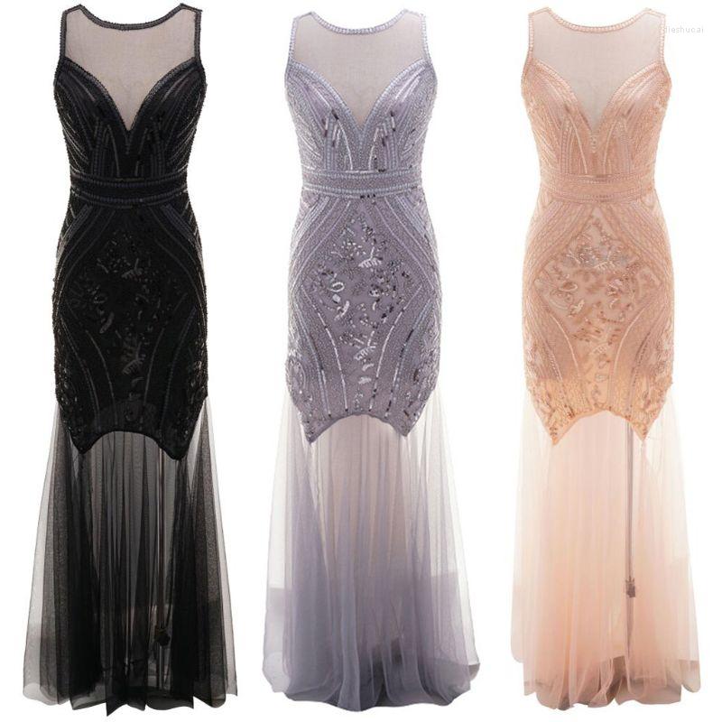 

Casual Dresses Women 1920s Flapper Party Prom Gown/Formal Dress Floor-Length Embellished Beaded Floral Sequined Gaua Regular Drop, Beige
