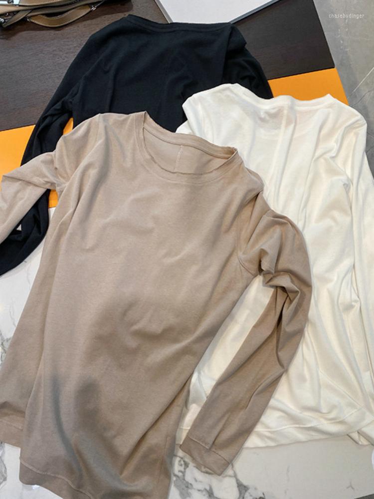 

Women' T Shirts Women T-shirt 2022 Autumn Loose Cotton Round Neck Solid Color Comfortable Fabric Bottoming Shirt, Black