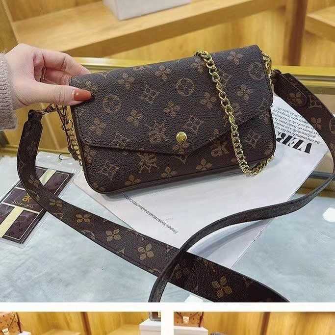 

Cheap Store 90% Off Wholesale envelope Skew Straddle New Fashion Three Piece Full Print Versatile Chain One Shoulder Small Square Bag, Brown