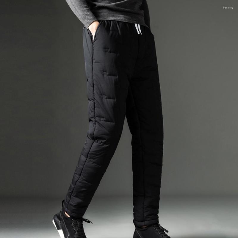 

Men's Pants Simple Warm Drawstring Male Long Trousers Coldproof Lace-up, Black