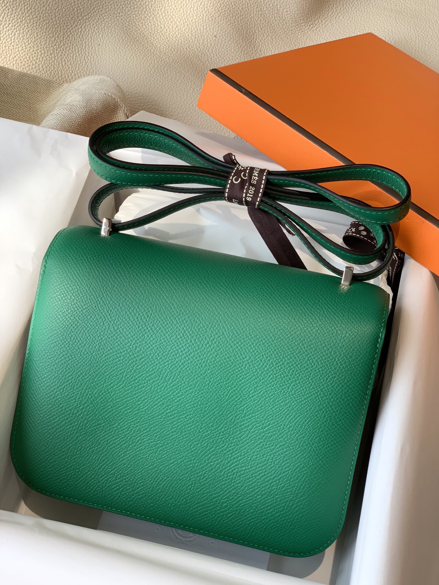 

Designer bag 19cm Constancebag U4 Velvet green silver buckle Epsonskin