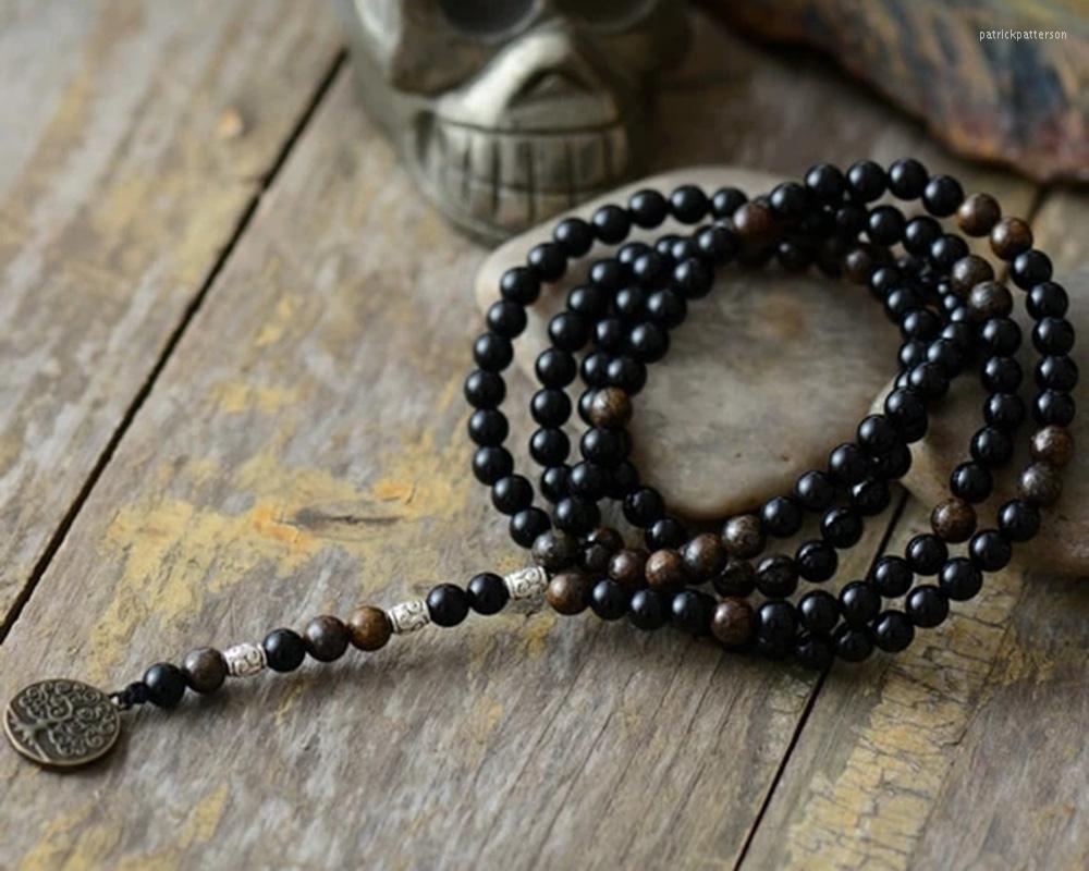 

Pendant Necklaces Black Agate And Wood Beads Necklace For Women Men Gift