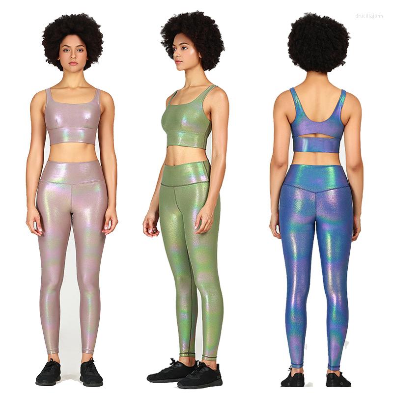 

Women's Two Piece Pants Women's Fashion Solid Color Bronzing Sweatsuits Yoga Wear Suits Crop Top Vest And High Waist Leggings Sports, Brown