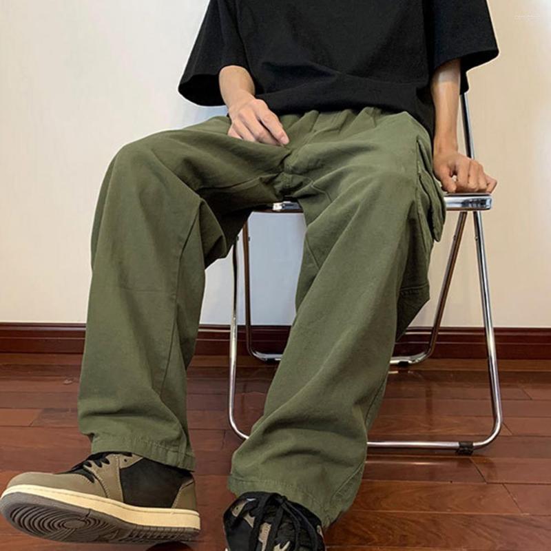 

Men's Pants Men Cargo Straight Leg Multi Pockets Elastic Waist Loose Fit Streetwear Hip Hop Joggers Trousers For Outdoor, Black