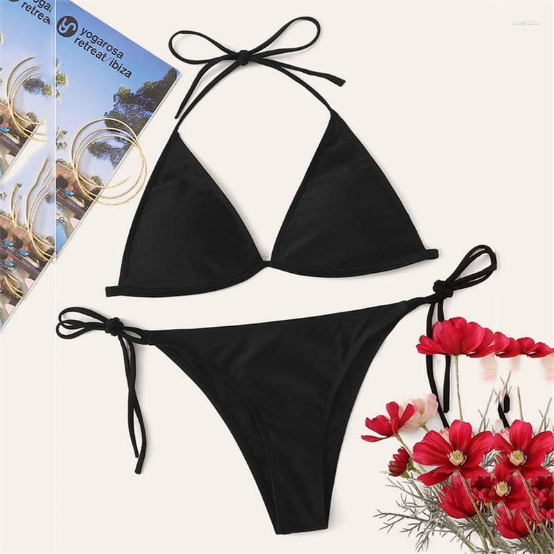 

Women' Swimwear Women' Sexy Black Triangle Bikini 2022 Mujer Women Halter Swimsuit Bathing Suit String Thong Biquinis Two Piece, Neon green