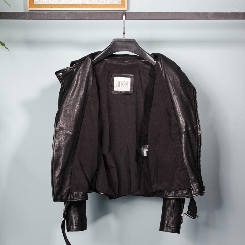 

Women' Leather Spring Genuine 2023 Jacket Women Clothes Sheepskin Coat Female Motorcycle Biker Vintage Slim Fit 17-69 KJ4459, Black