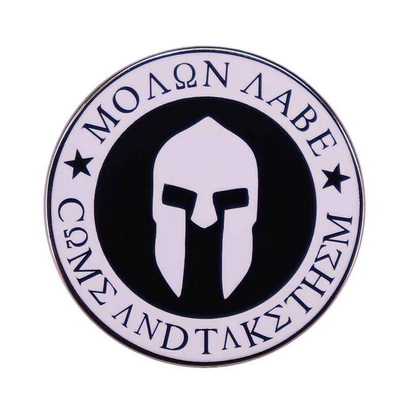 

Molon Labe Spartan Helmet Round Enamel Brooch Pins Metal Badges Lapel Pin Brooches Jackets Jeans Fashion Jewelry Accessories, As picture