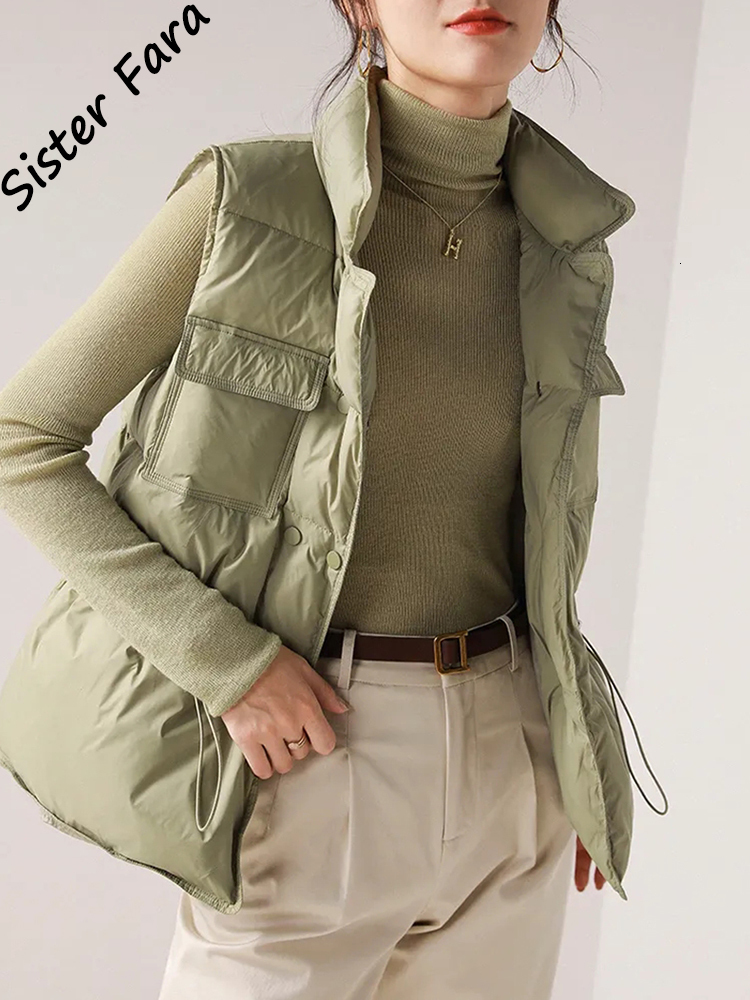 

Women's Vests Sister Fara White Duck Down Coat Sleeveless Light Women Bodywarm Windproof Lightweight Warm Waistcoat Female 221114, Black