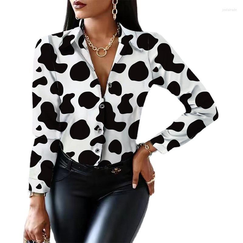 

Women' Blouses Milk Dot Print Spring Fall Blouse For Women Tops Mujer Vintage Office Lady Long Lseeve Button Up Shirt Blusas De, Red milk