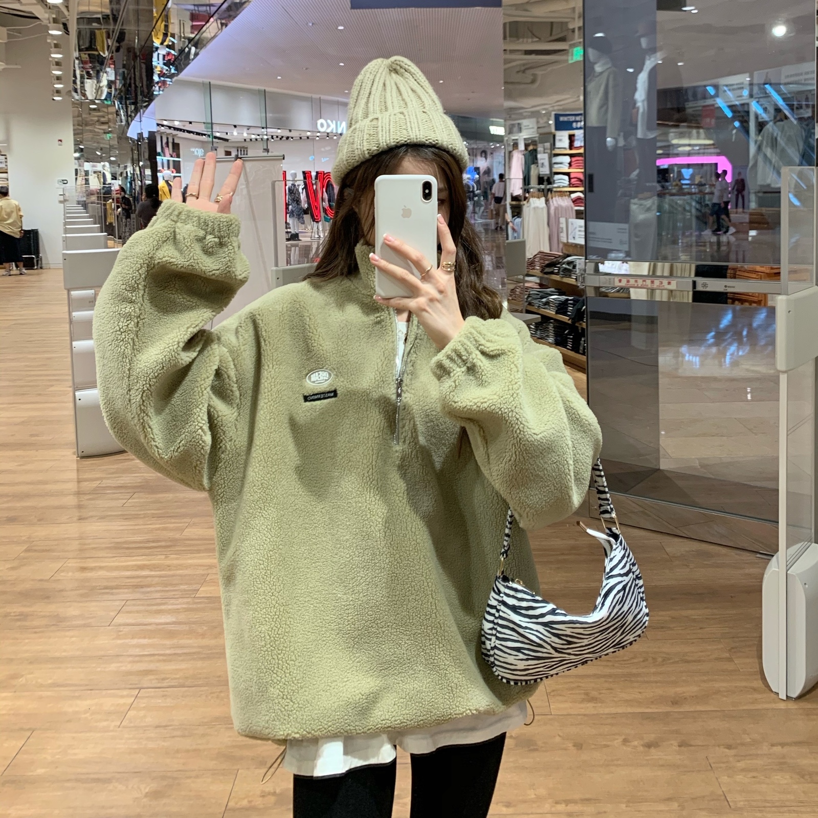 

Women's Hoodies Sweatshirts Velvet Thick Jacket Autumn Winter Korean Fashion Loose Lamb Imitation Plush Zipper Sweatshirt Women Ulzzang Pullover 221114, Khaki