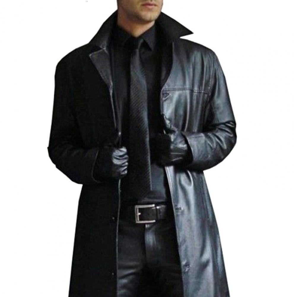 

Men's Jackets Autumn Winter Jacket Men Overcoat Solid Color Singlebreasted Long Sleeve Windbreaker Punk Jacket Coat Work Faux Leather Trench 221014, Red