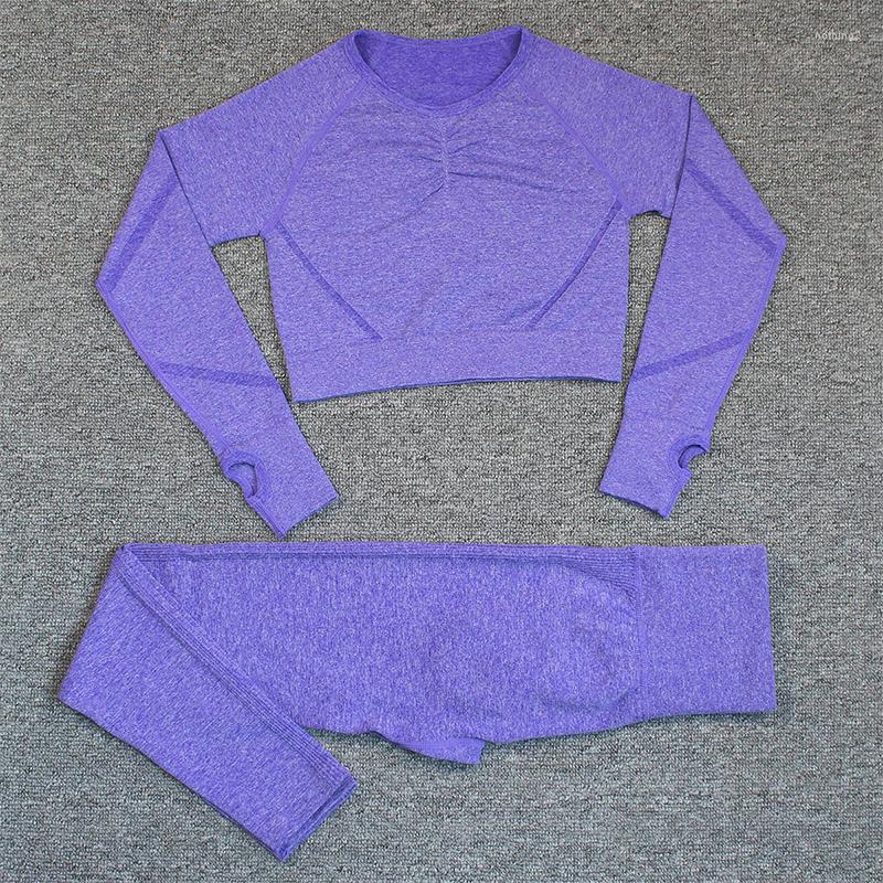 

Active Sets Seamless Yoga Set Women 2022 Autumn Long Sleeve Crop Top High Waist Skinny Pants 2 Piece Fashion Activewear, Green