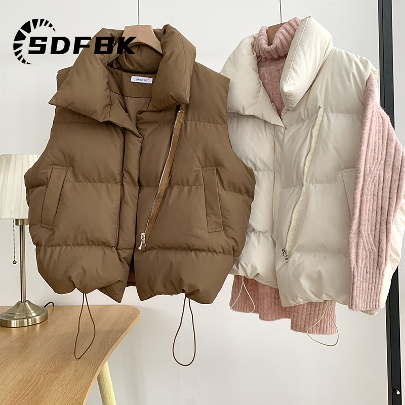 

Women's Vests Women Autumn Winter Down Thick Warm Harajuku Loose Y2K Jacket Casual Outerwear Short Waistcoat Windproof Coats 221114, Khaki